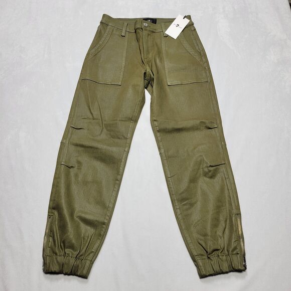 Seven For All Mankind Women's 29 Darted Boyfriend Jogger Jeans In Coated Olive - Picture 1 of 16